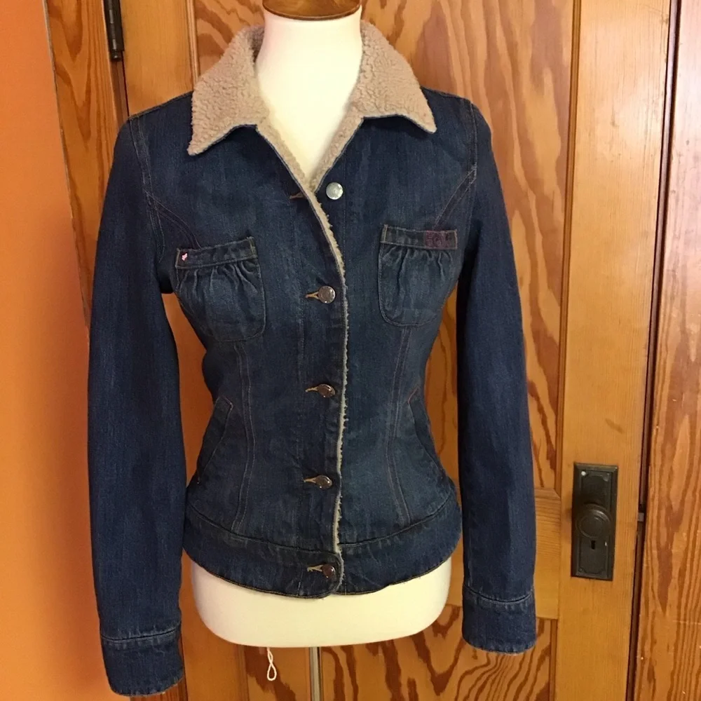 Fox fleece collar fitted jean jacket